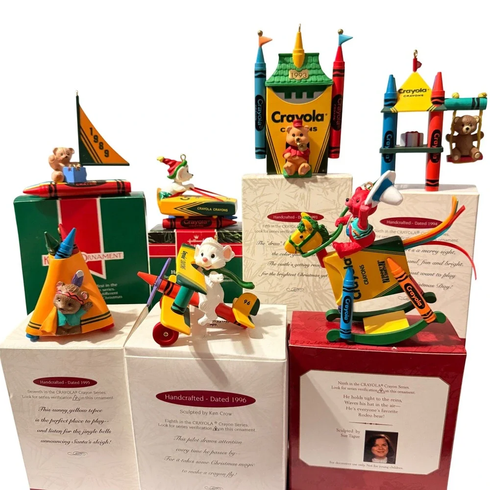 Hallmark Keepsake Crayola Crayon Ornaments Lot 1989-1997 Collector Series 7pc